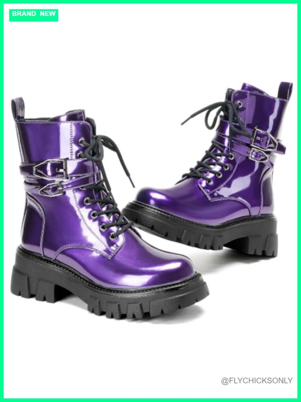 Women's Faux Leather Combat Boots Chunky Lug Sole Ankle Booties Buckle Lace Up